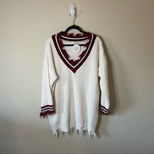 Varsity style oversized v neck sweater